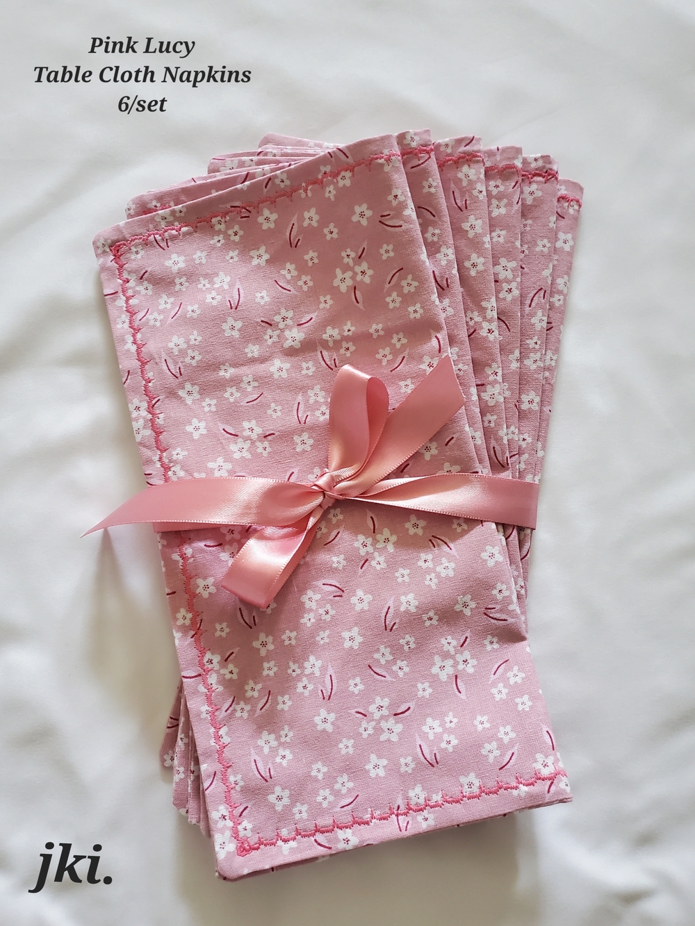 6/set Pink Lucy Table Cloth Napkins 100% Cotton Floral Design